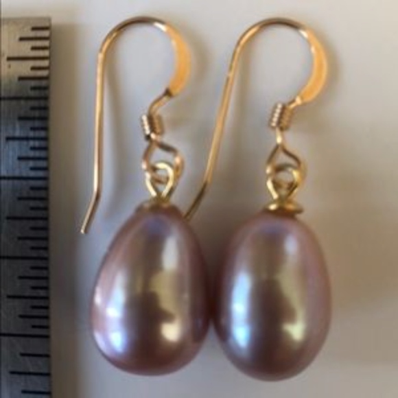***SOLD***AAA Purple Pearl Drop Earrings 14K Wires - Picture 2 of 6